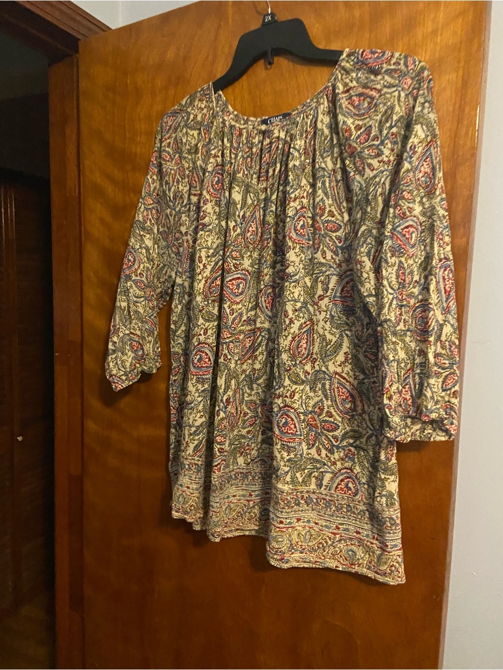 Chaps Paisley Tunic Top - Cream, Red & Blue